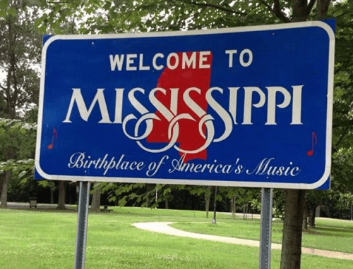 Mississippi welcome sign for Mississippi casinos