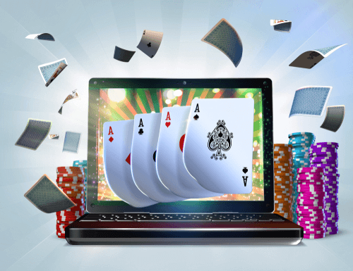 Online Video Poker Games Online Video Poker Games Illustration of Laptop with Cards & Chips