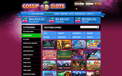 Gossip Slots Casino Lobby